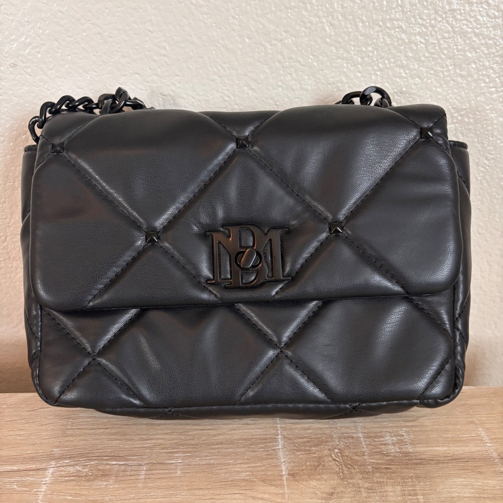 Badgley Mischka Small Quilted Studded Bag Black‎ Vegan Leather Purse